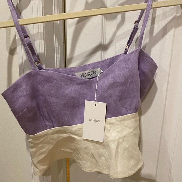 HEVRON Estella top 100% linen Lavander/ivory 2 - Picture 2 of 5